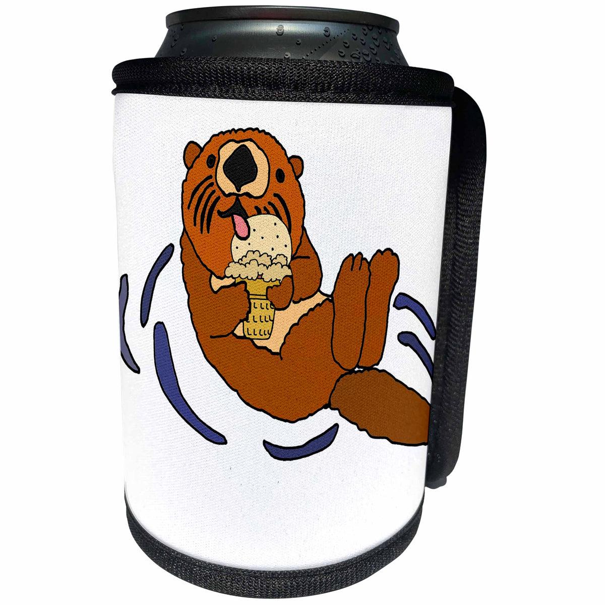 3dRose All Smiles Art Animals - Funny Cute Sea Otter Eating Vanilla Ice Cream Cone - Can Cooler Bottle Wrap (cc_260888)
