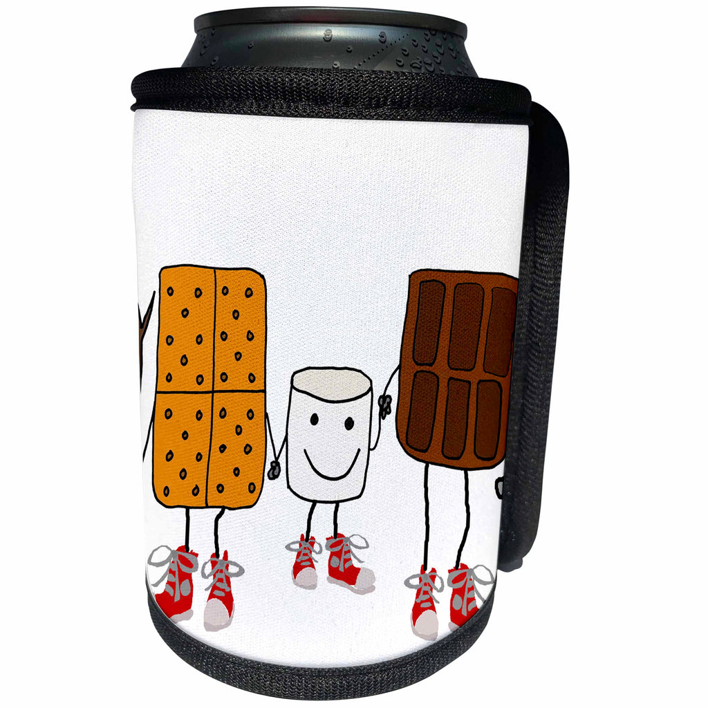 3dRose All Smiles Art Funny - Funny Cute Smores Cartoon with Chocolate and Marshmallow - Can Cooler Bottle Wrap (cc_260889)