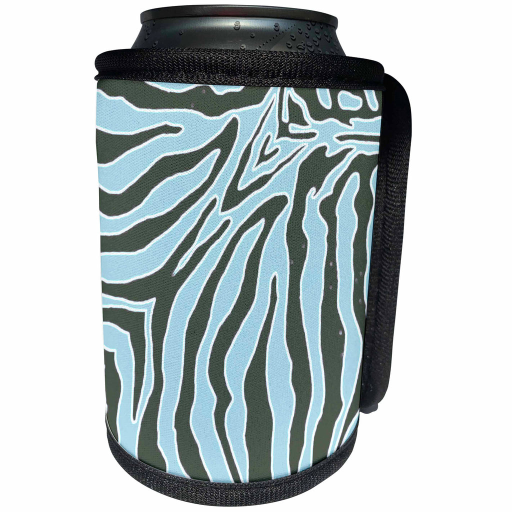 3dRose Patricia Sanders Creations - Aqua Zebra Print - Can Cooler Bottle Wrap (cc_26089)