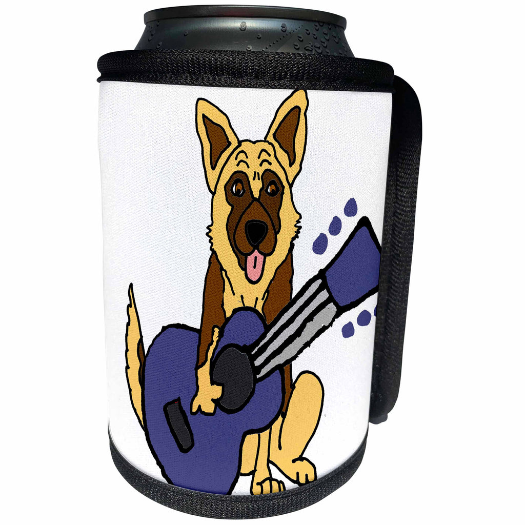 3dRose All Smiles Art Pets - Funny Cute German Shepherd Dog Playing Guitar - Can Cooler Bottle Wrap (cc_260891)