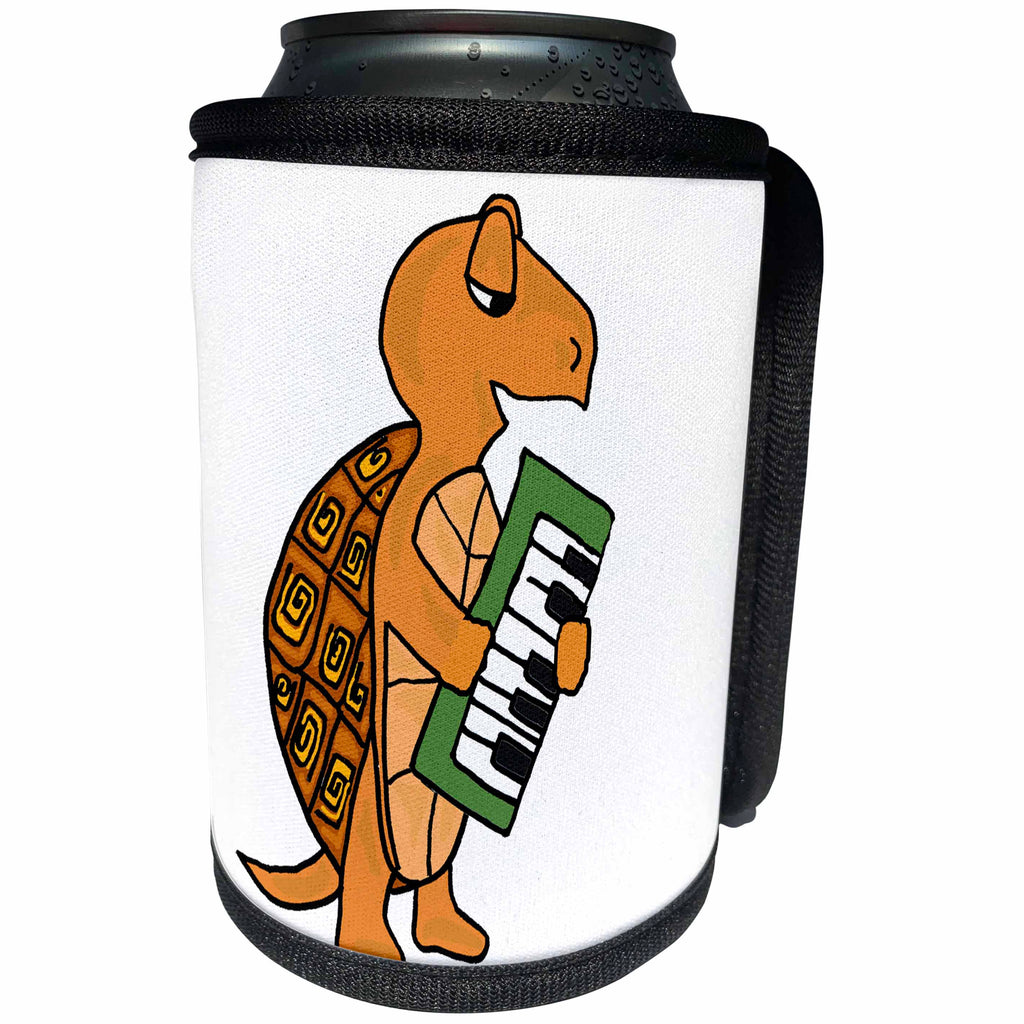 3dRose All Smiles Art Music - Funny cute Turtle Playing Musical Keyboard - Can Cooler Bottle Wrap (cc_260895)