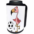 3dRose All Smiles Art Sports and Hobbies - Silly Funny Cute Pink Flamingo Bird Playing Soccer - Can Cooler Bottle Wrap (cc_260899)