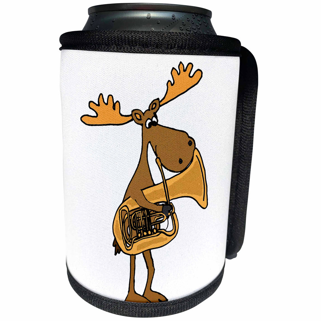 3dRose All Smiles Art Music - Cute Funny Moose Playing Tuba - Can Cooler Bottle Wrap (cc_260902)