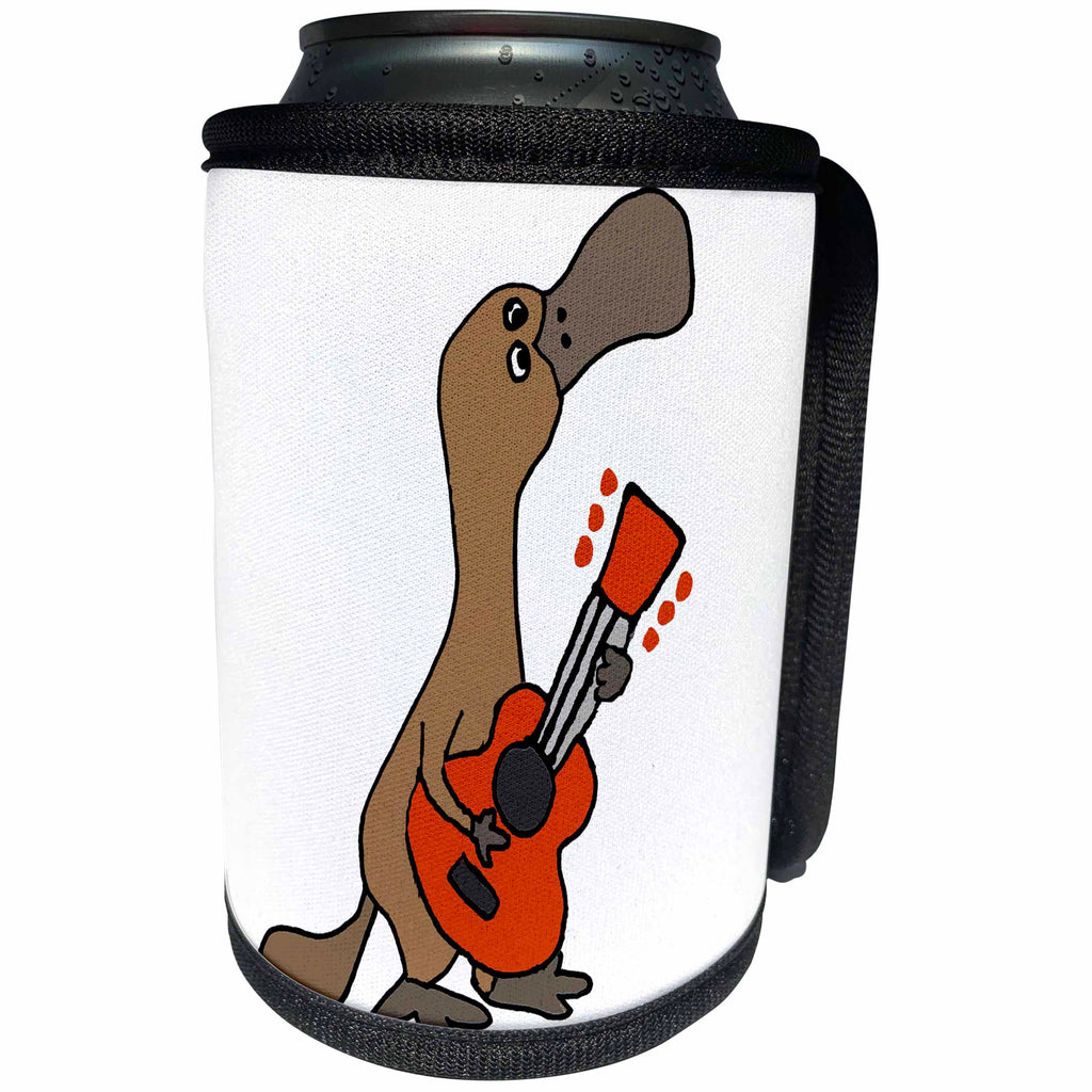 3dRose All Smiles Art Music - Funny Cute Duck billed Platypus Playing Guitar Cartoon - Can Cooler Bottle Wrap (cc_260908)