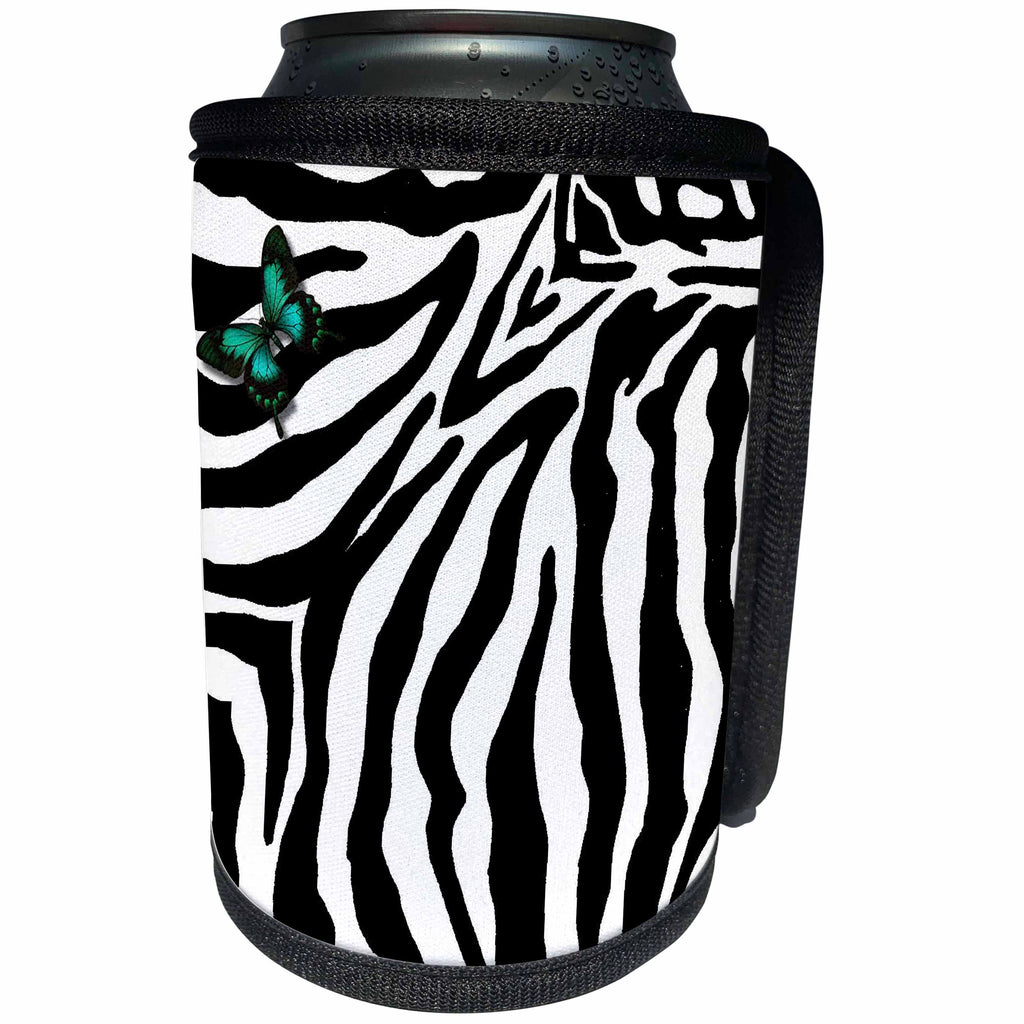 3dRose Patricia Sanders Creations - Butterfly Zebra Print - Can Cooler Bottle Wrap (cc_26091)