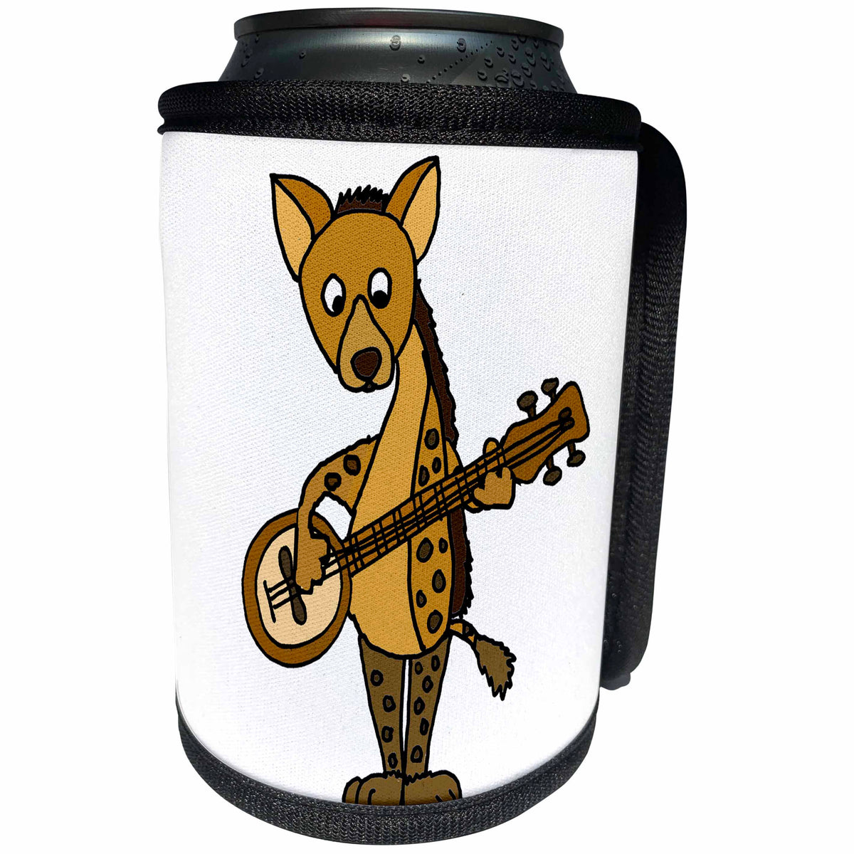 3dRose All Smiles Art Music - Funny Cute Hyena Playing Banjo Cartoon - Can Cooler Bottle Wrap (cc_260915)