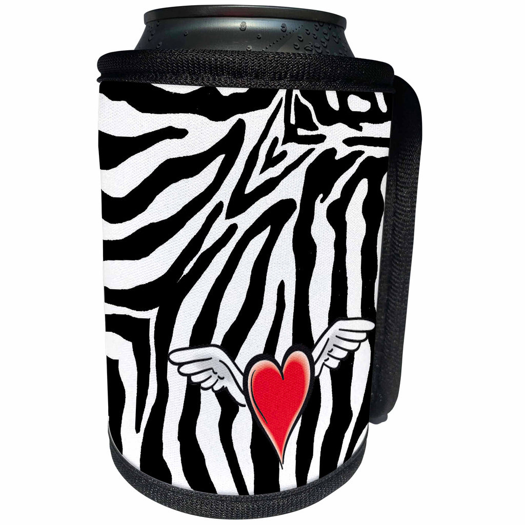 3dRose Patricia Sanders Creations - Cupid Heart with Wings Zebra Print - Can Cooler Bottle Wrap (cc_26092)