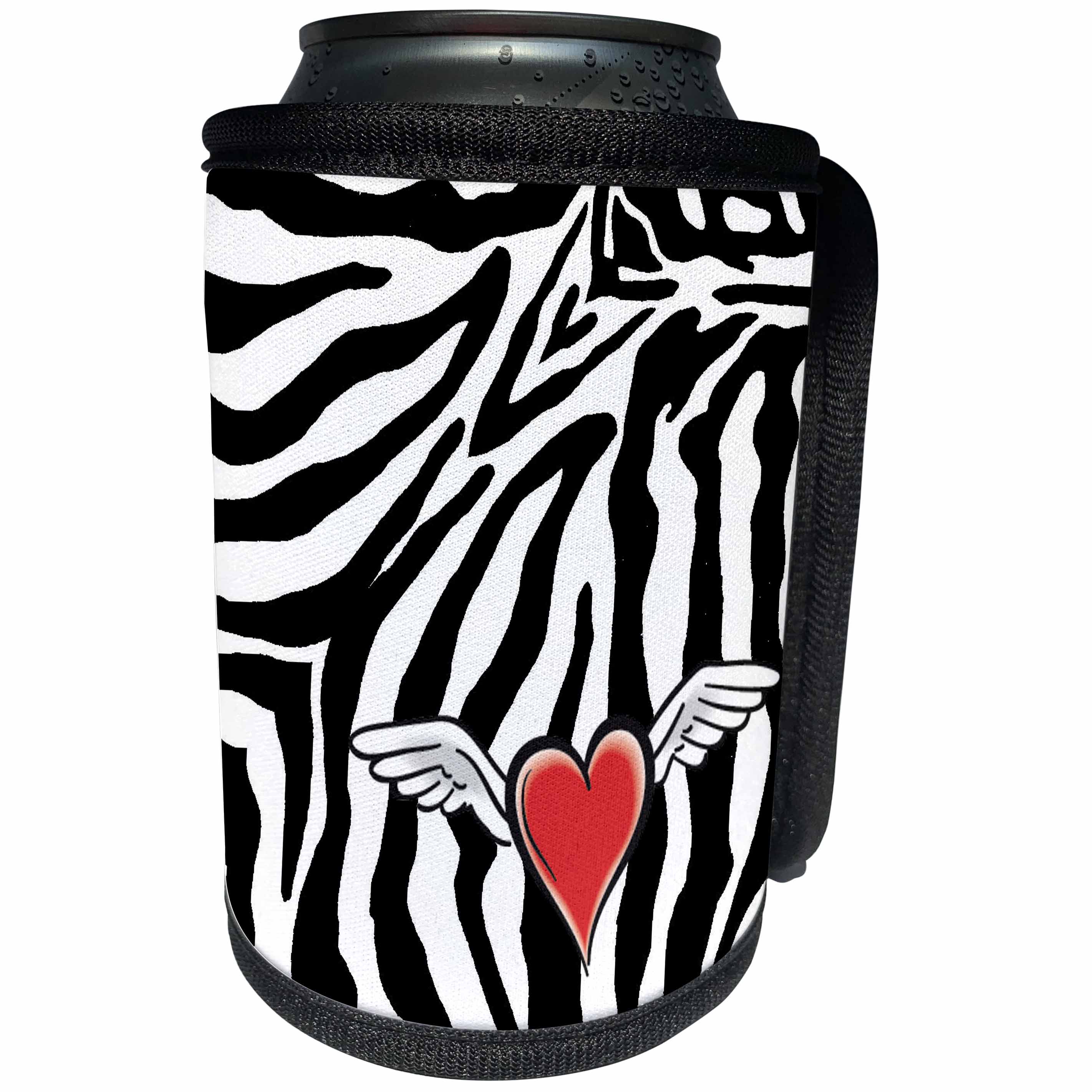 3dRose Patricia Sanders Creations - Cupid Heart with Wings Zebra Print - Can Cooler Bottle Wrap (cc_26092)