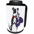 3dRose All Smiles Art Pets - Cute Funny Grey and White American Bulldog Playing Saxophone - Can Cooler Bottle Wrap (cc_260920)
