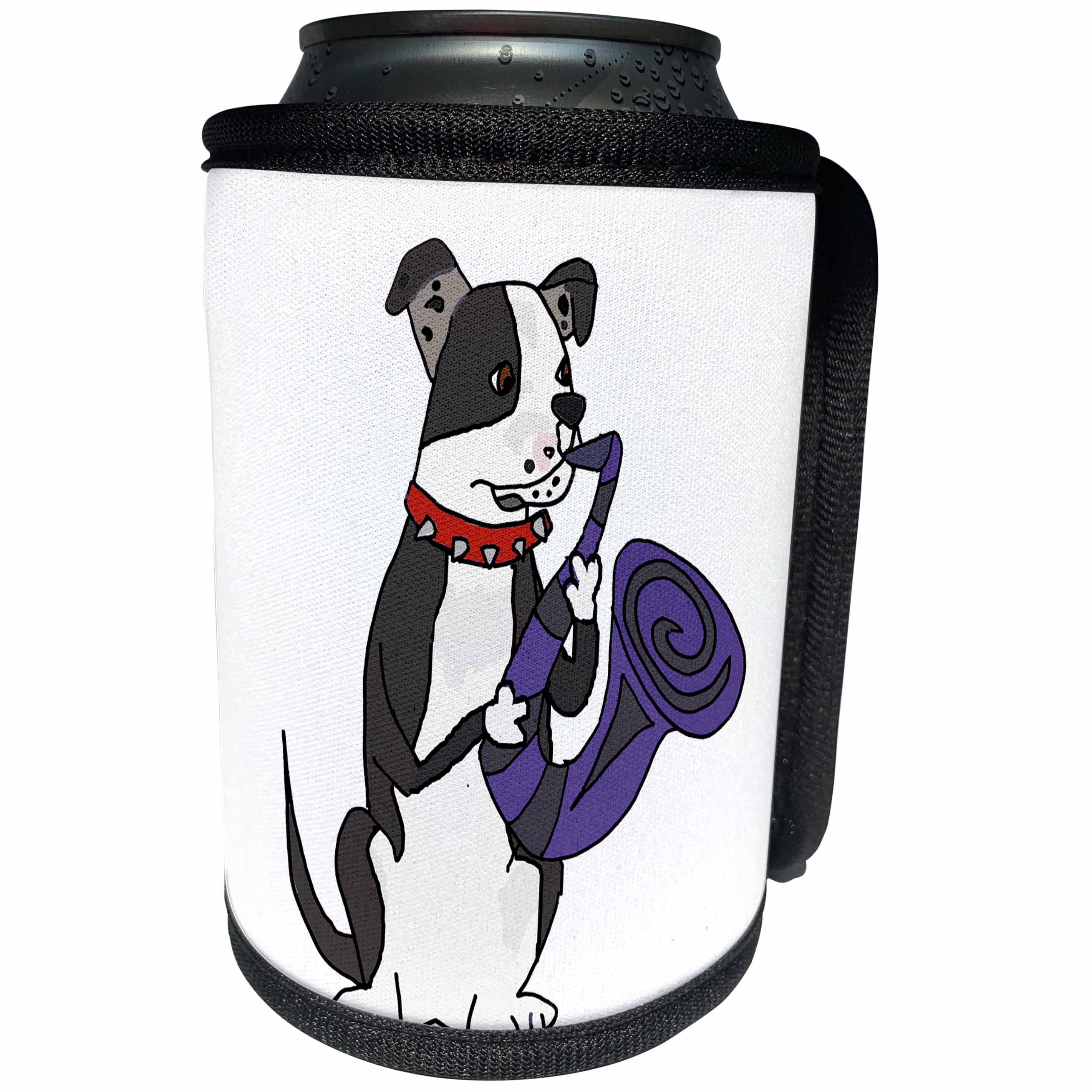 3dRose All Smiles Art Pets - Cute Funny Grey and White American Bulldog Playing Saxophone - Can Cooler Bottle Wrap (cc_260920)