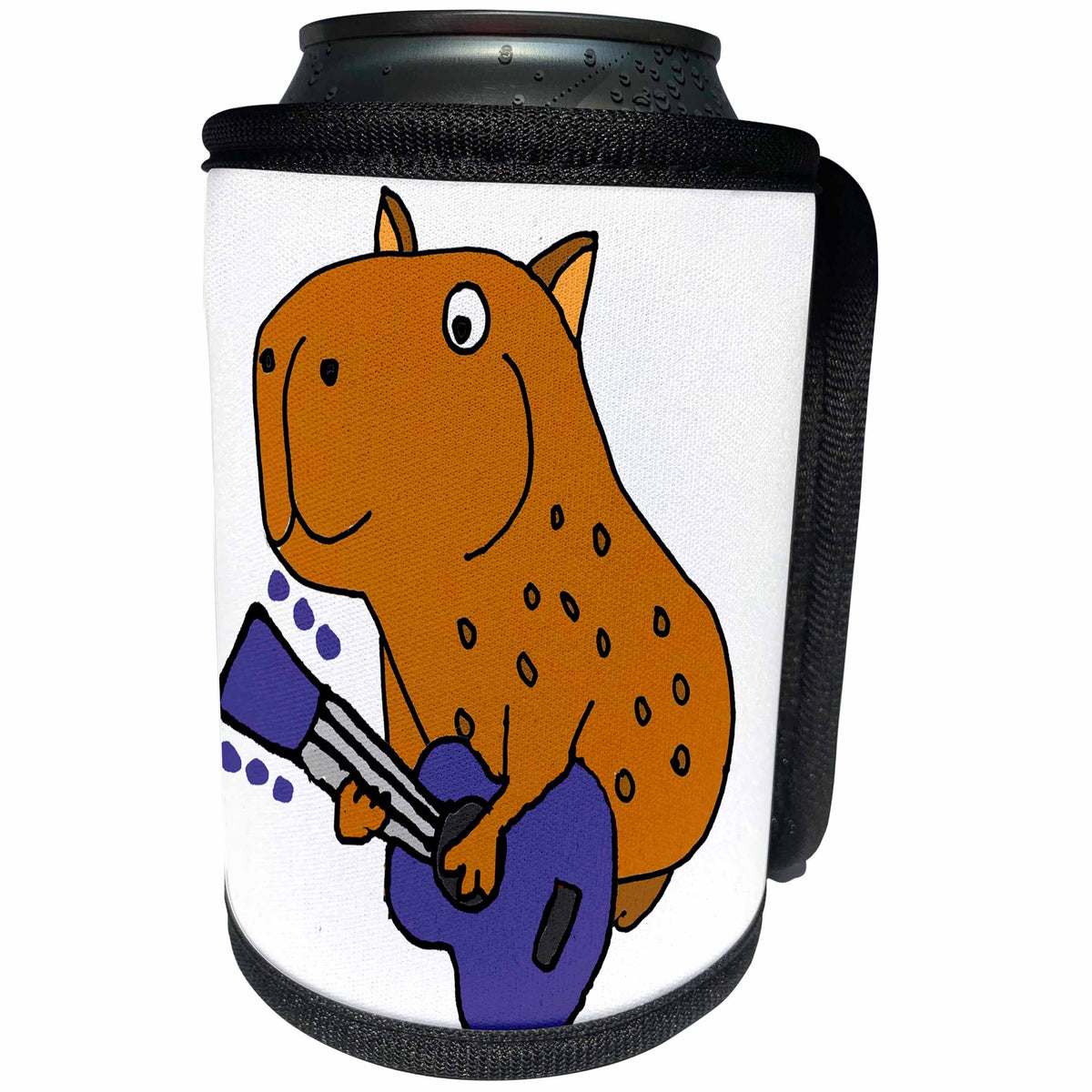 3dRose All Smiles Art Music - Cool Funny Capybara Playing Guitar Cartoon - Can Cooler Bottle Wrap (cc_260922)