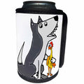 3dRose All Smiles Art Pets - Funny Cute Grey Siberian Husky Dog with Rubber Chicken Toy - Can Cooler Bottle Wrap (cc_260929)