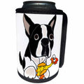 3dRose All Smiles Art Pets - Funny Cute Boston Terrier Dog with Rubber Chicken Toy - Can Cooler Bottle Wrap (cc_260930)