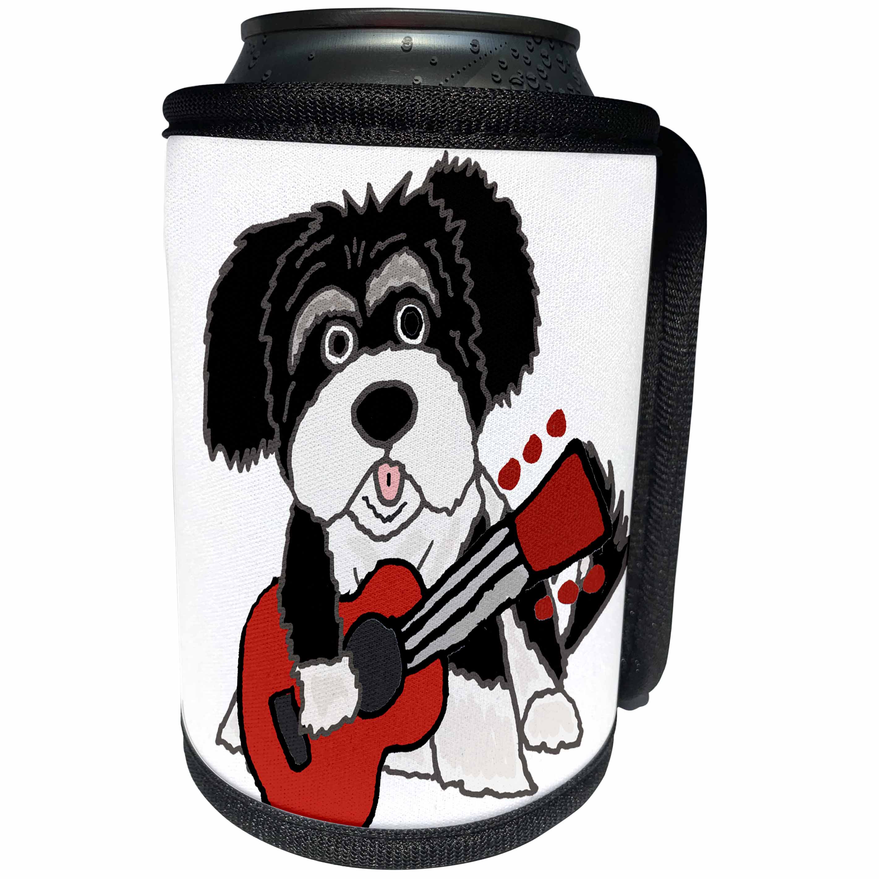 3dRose All Smiles Art Pets - Funny Cute Havanese Puppy Dog Playing Guitar Cartoon - Can Cooler Bottle Wrap (cc_260931)
