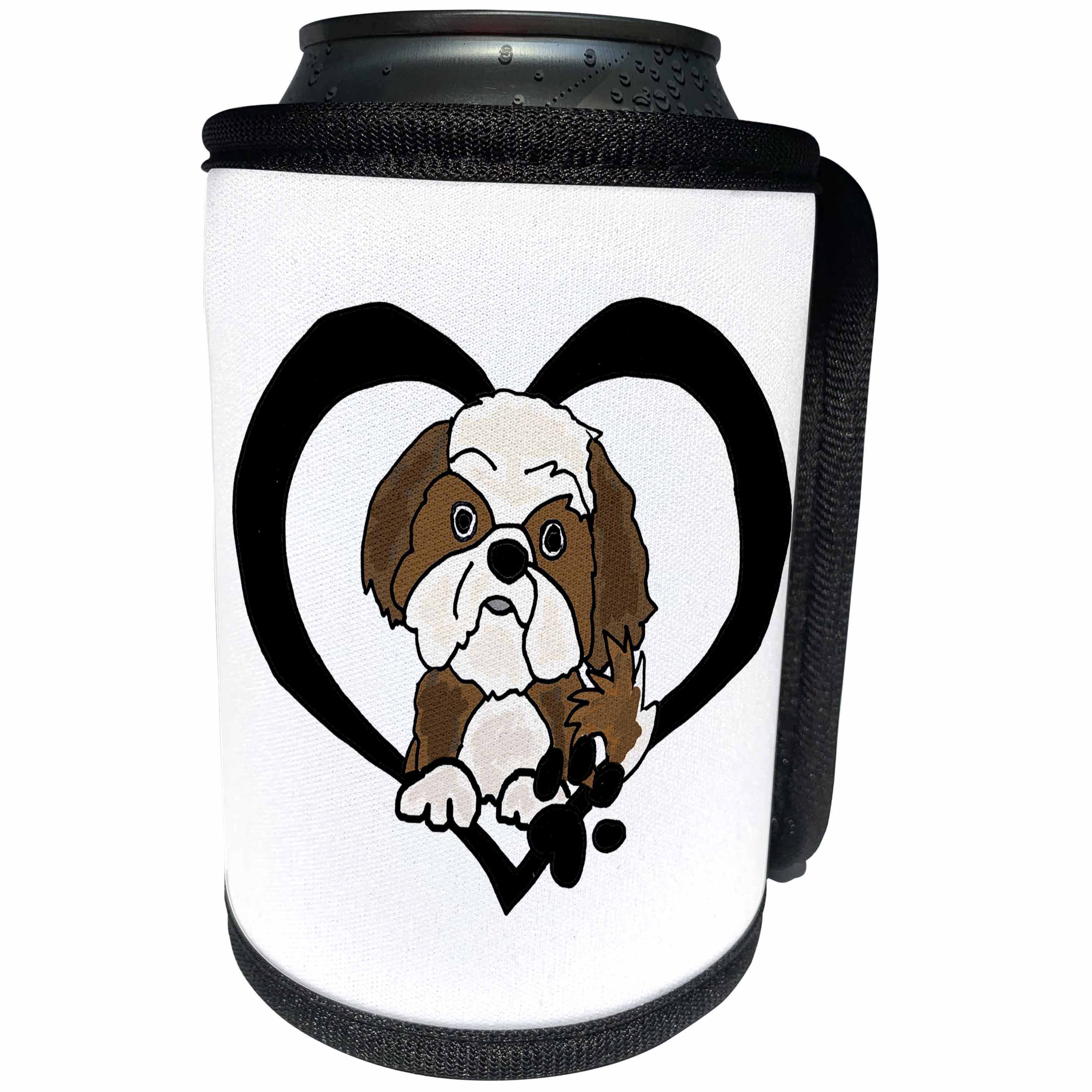 3dRose All Smiles Art Pets - Cute Funny Shih Tzu Puppy Dog Heart Love - Can Cooler Bottle Wrap (cc_260932)