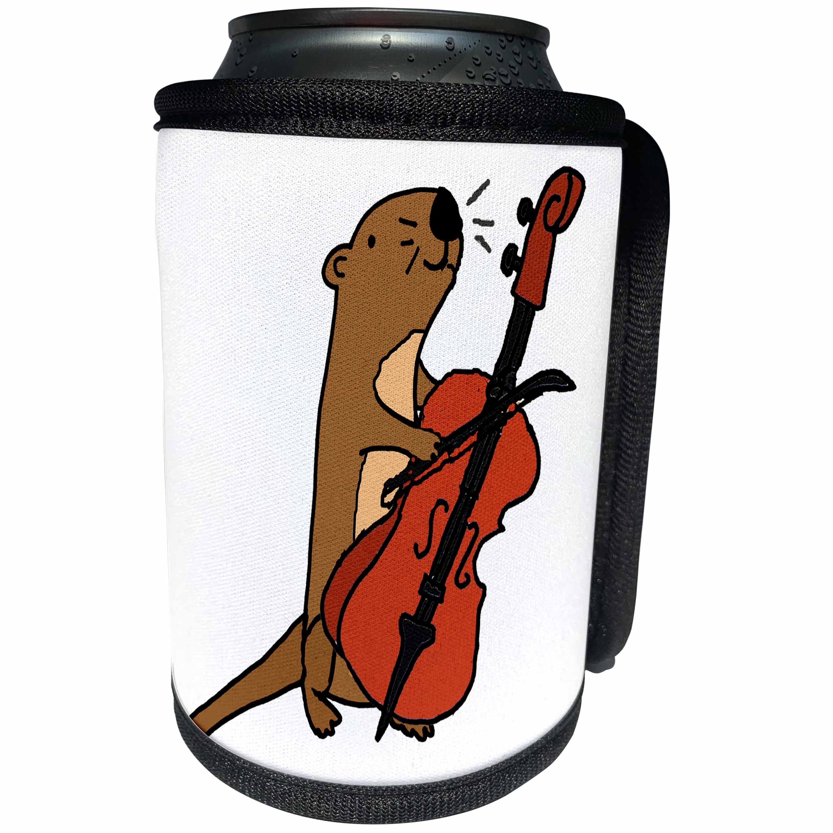 3dRose All Smiles Art Music - Cute Funny Sea Otter Playing Cello Cartoon - Can Cooler Bottle Wrap (cc_260936)