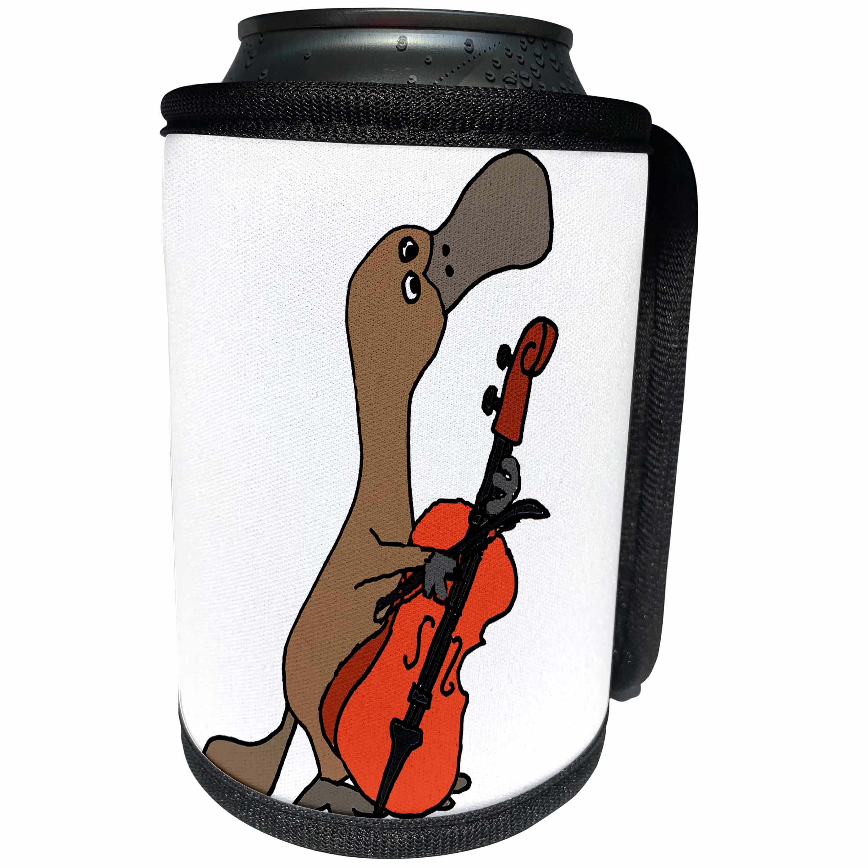 3dRose All Smiles Art Music - Cute Funny Duck billed Platypus Playing Cello - Can Cooler Bottle Wrap (cc_260937)