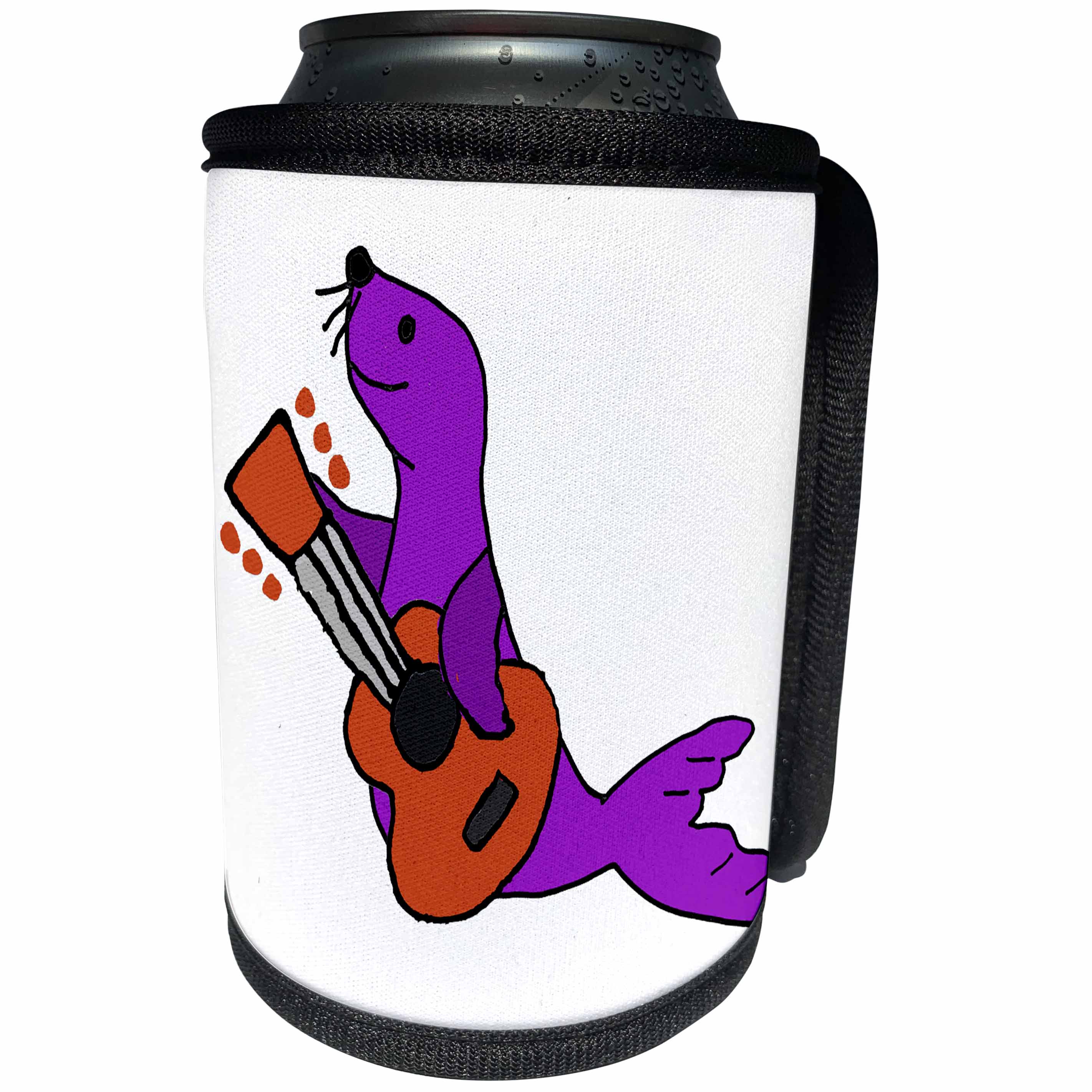 3dRose All Smiles Art Music - Cool Funny Purple Seal Animal Playing Guitar - Can Cooler Bottle Wrap (cc_260938)