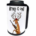 3dRose All Smiles Art Music - Cute Funny Buck Deer with Hunting Rifle Bring it on Cartoon - Can Cooler Bottle Wrap (cc_260944)