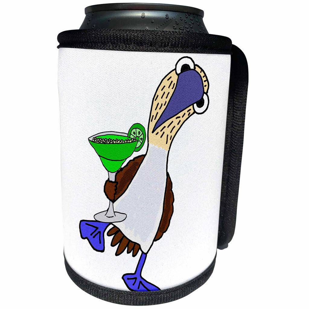 3dRose All Smiles Art Drinking - Funny Cute Blue footed Booby Bird Drinking Margarita Cartoon - Can Cooler Bottle Wrap (cc_260948)