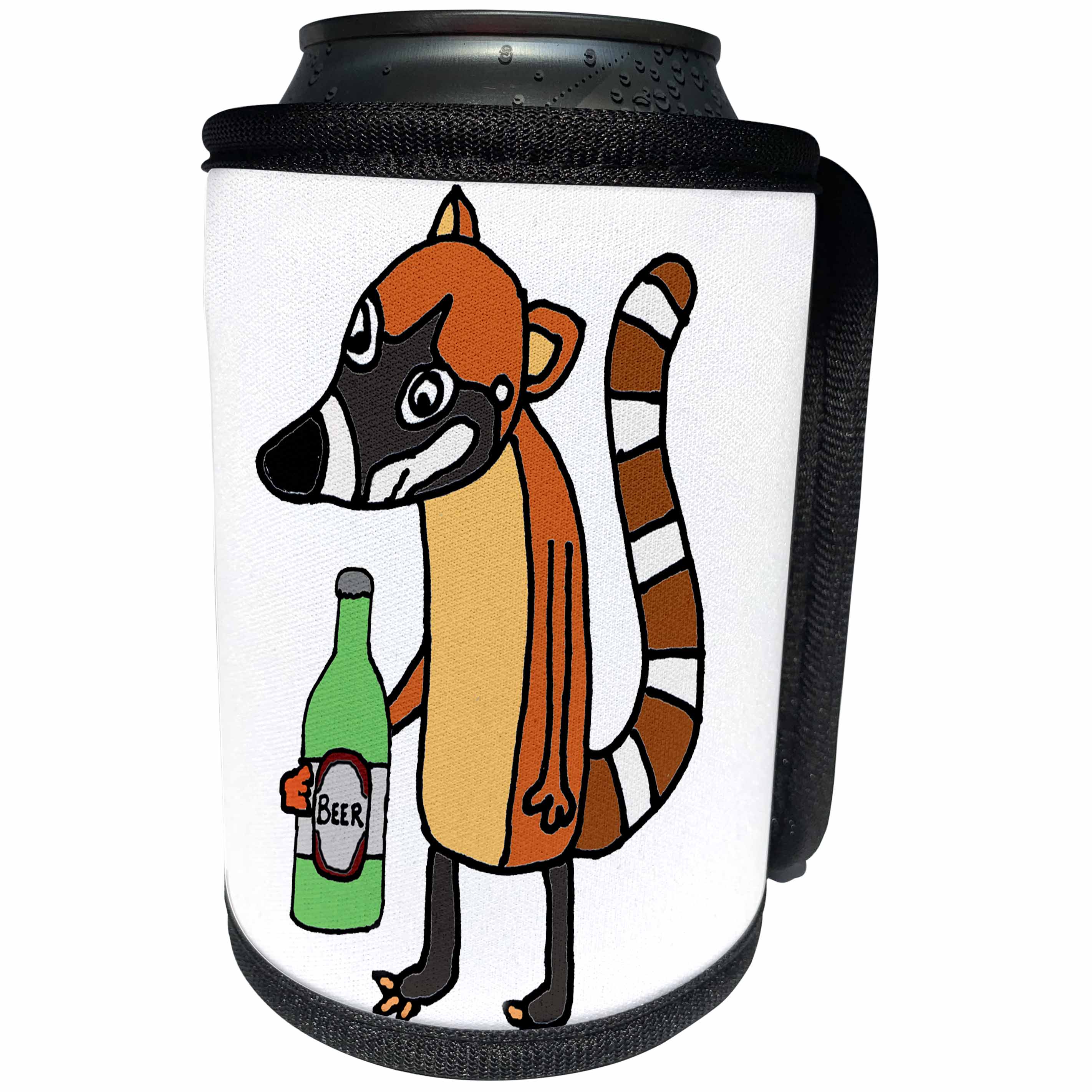 3dRose All Smiles Art Drinking - Funny Cool Coatimundi Drinking Beer Cartoon - Can Cooler Bottle Wrap (cc_260955)