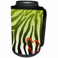 3dRose Patricia Sanders Creations - Green and Black Zebra Print with Heart - Can Cooler Bottle Wrap (cc_26096)