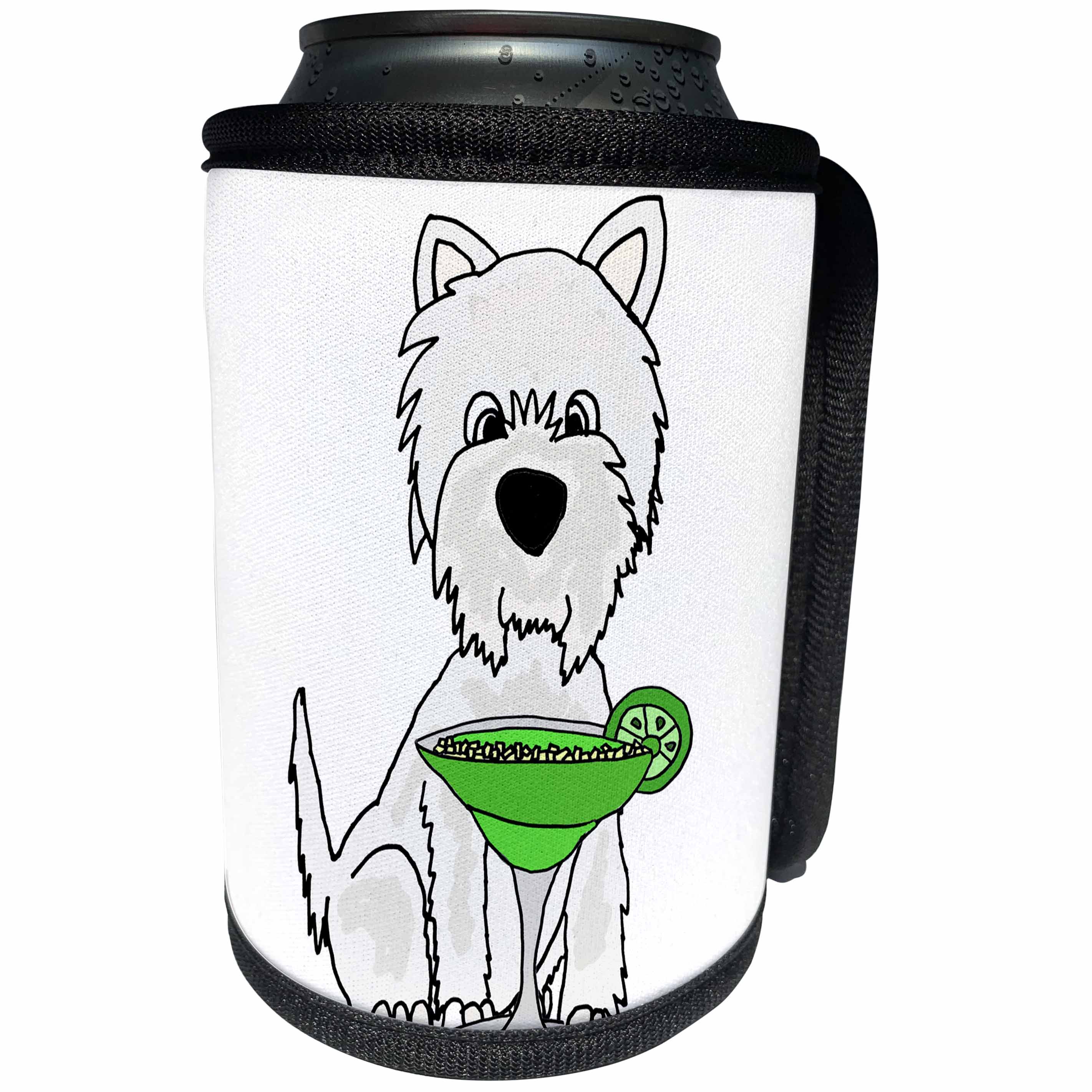 3dRose All Smiles Art Pets - Funny Cute West Highland Terrier Dog Drinking Margarita - Can Cooler Bottle Wrap (cc_260962)