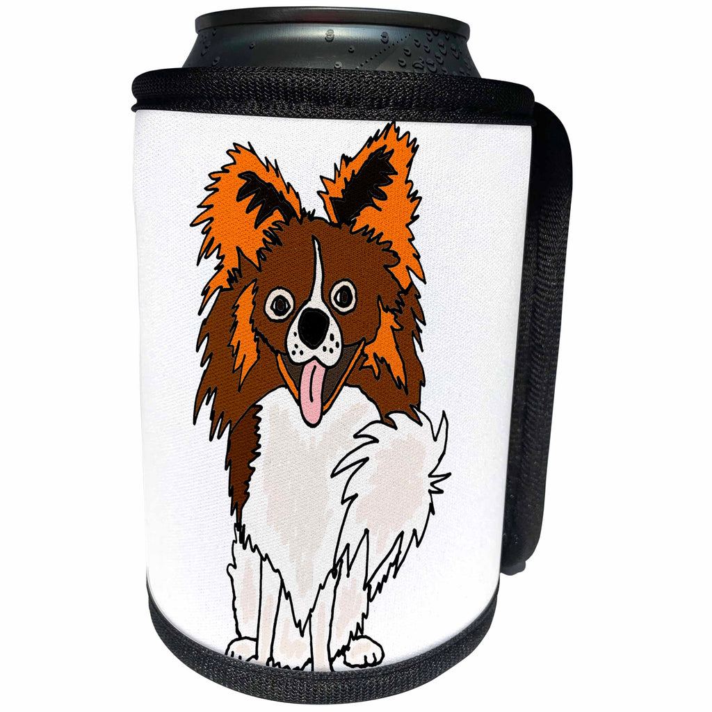 3dRose All Smiles Art Pets - Funny Cute Papillon Puppy Dog Original Artwork - Can Cooler Bottle Wrap (cc_260963)