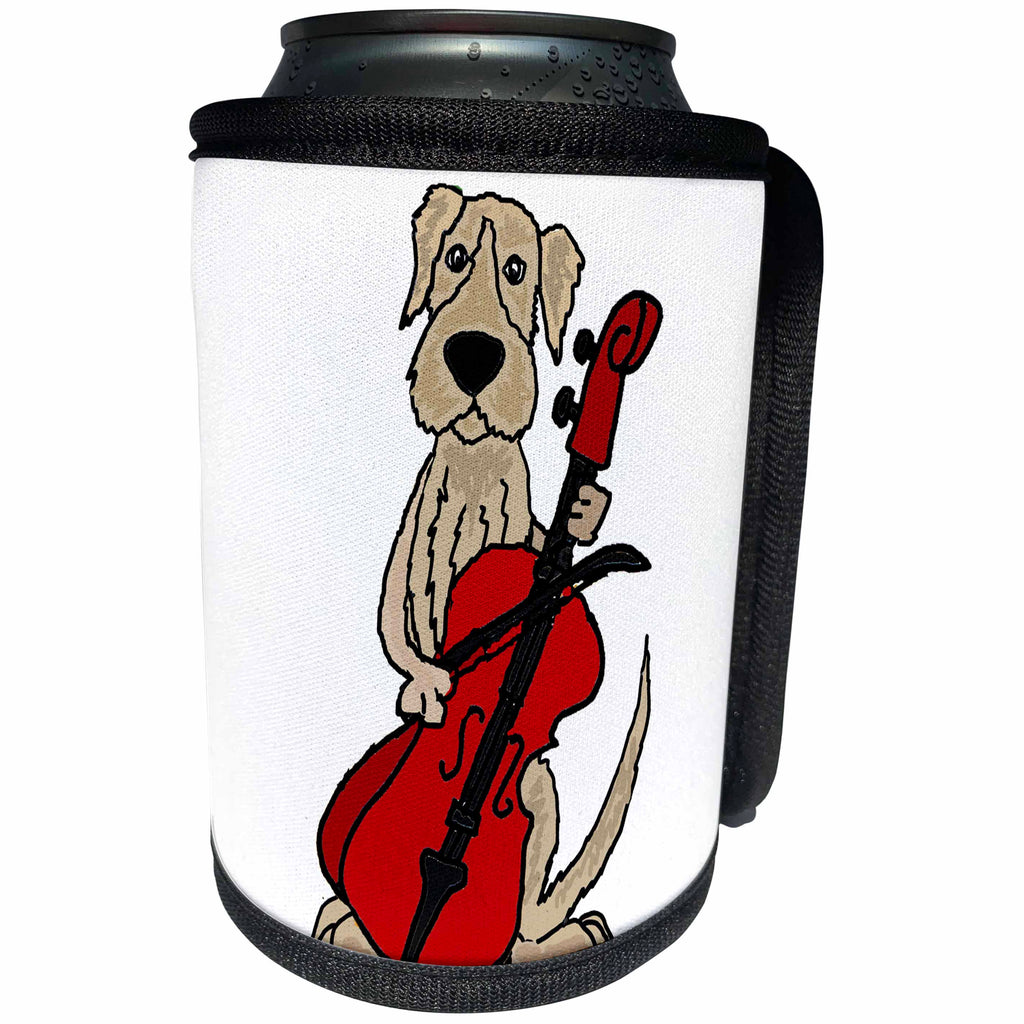 3dRose All Smiles Art Pets - Funny Cute Irish Wolfhound Dog Playing Cello - Can Cooler Bottle Wrap (cc_260964)