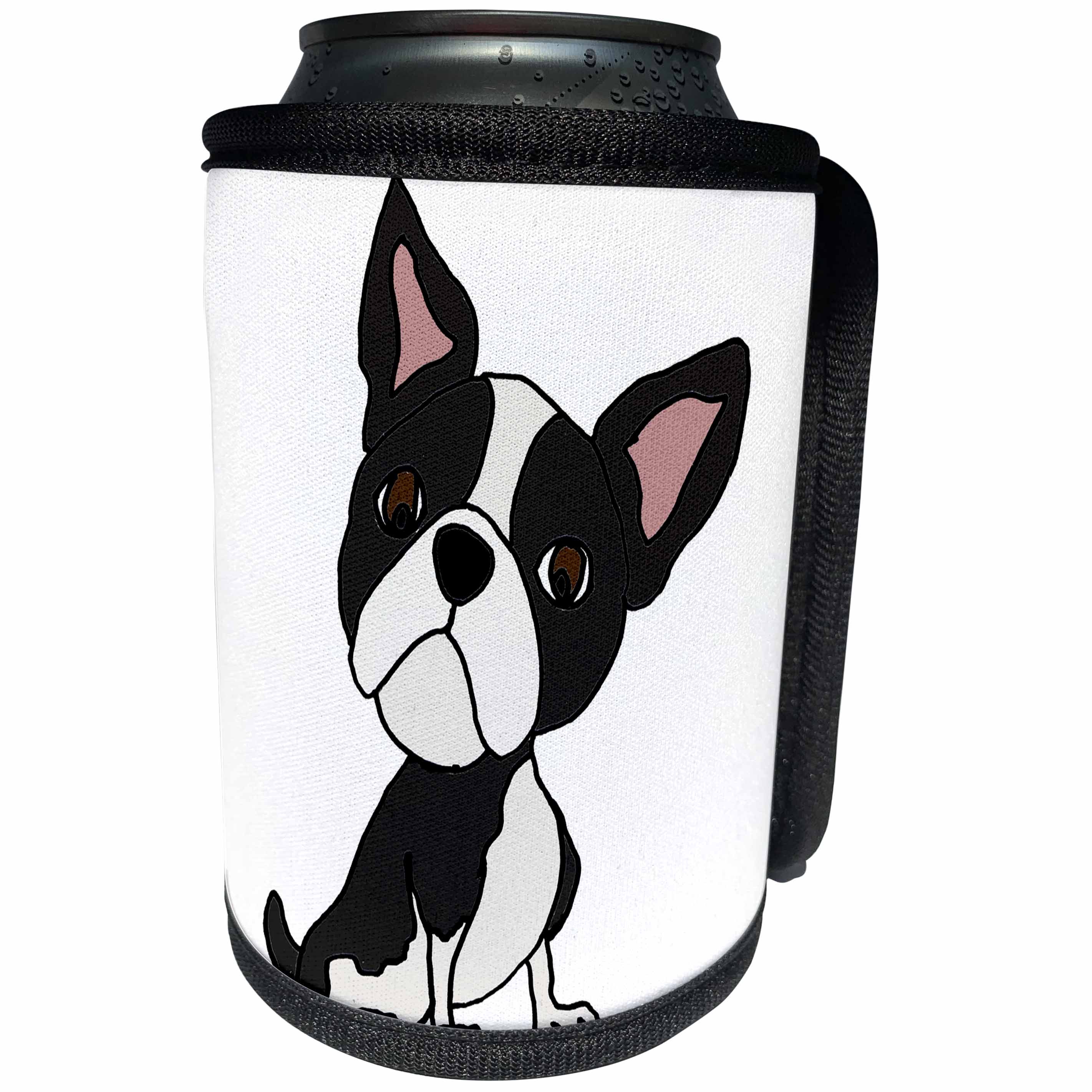3dRose All Smiles Art Pets - Funny Cute Boston Terrier Puppy Dog Art Cartoon - Can Cooler Bottle Wrap (cc_260965)