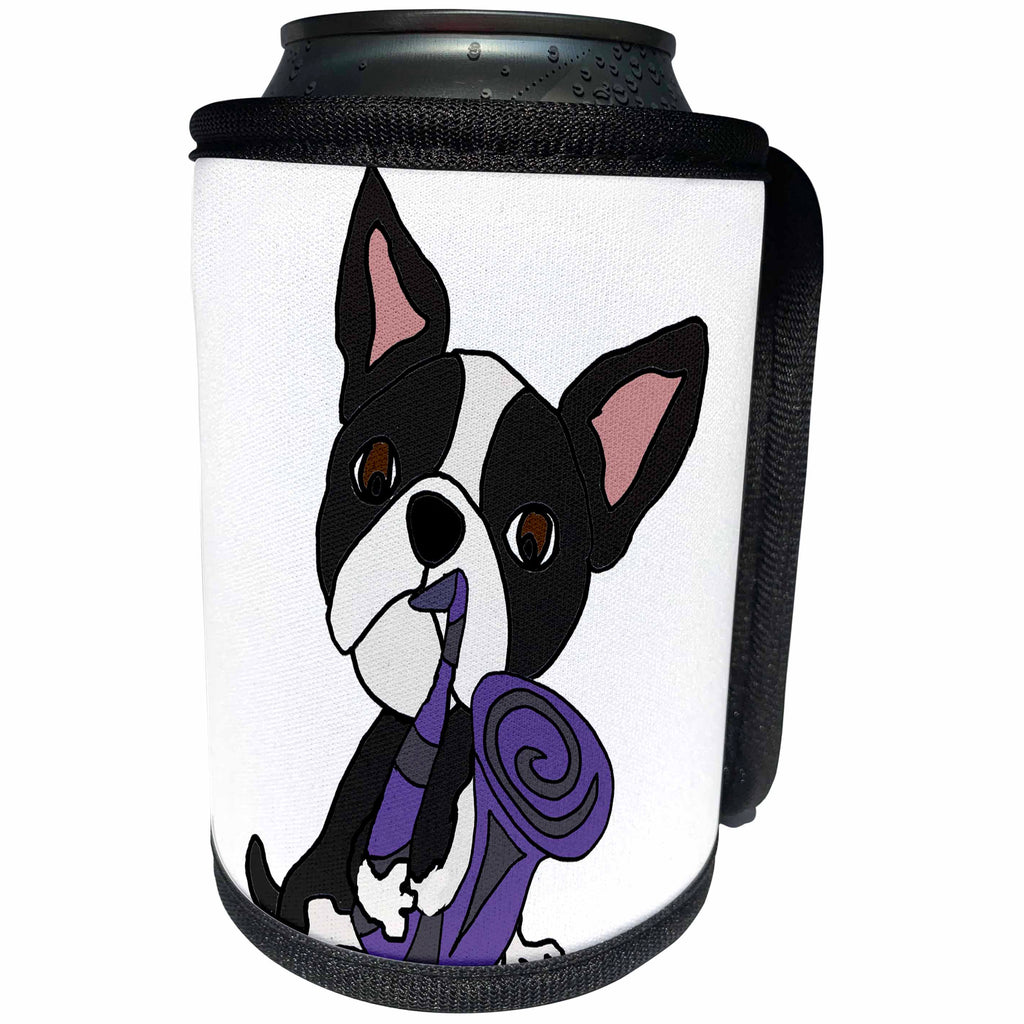 3dRose All Smiles Art Pets - Funny Cute Boston Terrier Puppy Dog is Playing the Saxophone - Can Cooler Bottle Wrap (cc_260967)