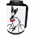 3dRose All Smiles Art Sports and Hobbies - Funny Cute Boston Terrier Puppy Dog Riding Bicycle - Can Cooler Bottle Wrap (cc_260970)