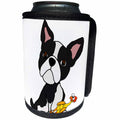 3dRose All Smiles Art Pets - Funny Cute Boston Terrier Puppy Dog with Rubber Chicken Toy - Can Cooler Bottle Wrap (cc_260973)