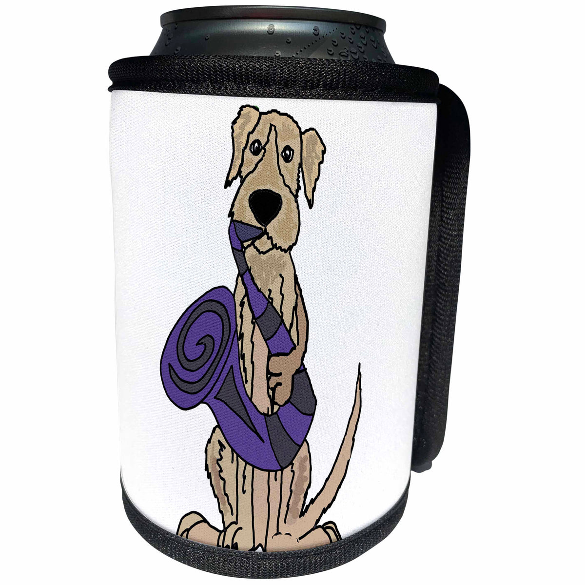 3dRose All Smiles Art Music - Cute funny Irish Wolfhound Dog Playing Saxophone - Can Cooler Bottle Wrap (cc_260975)