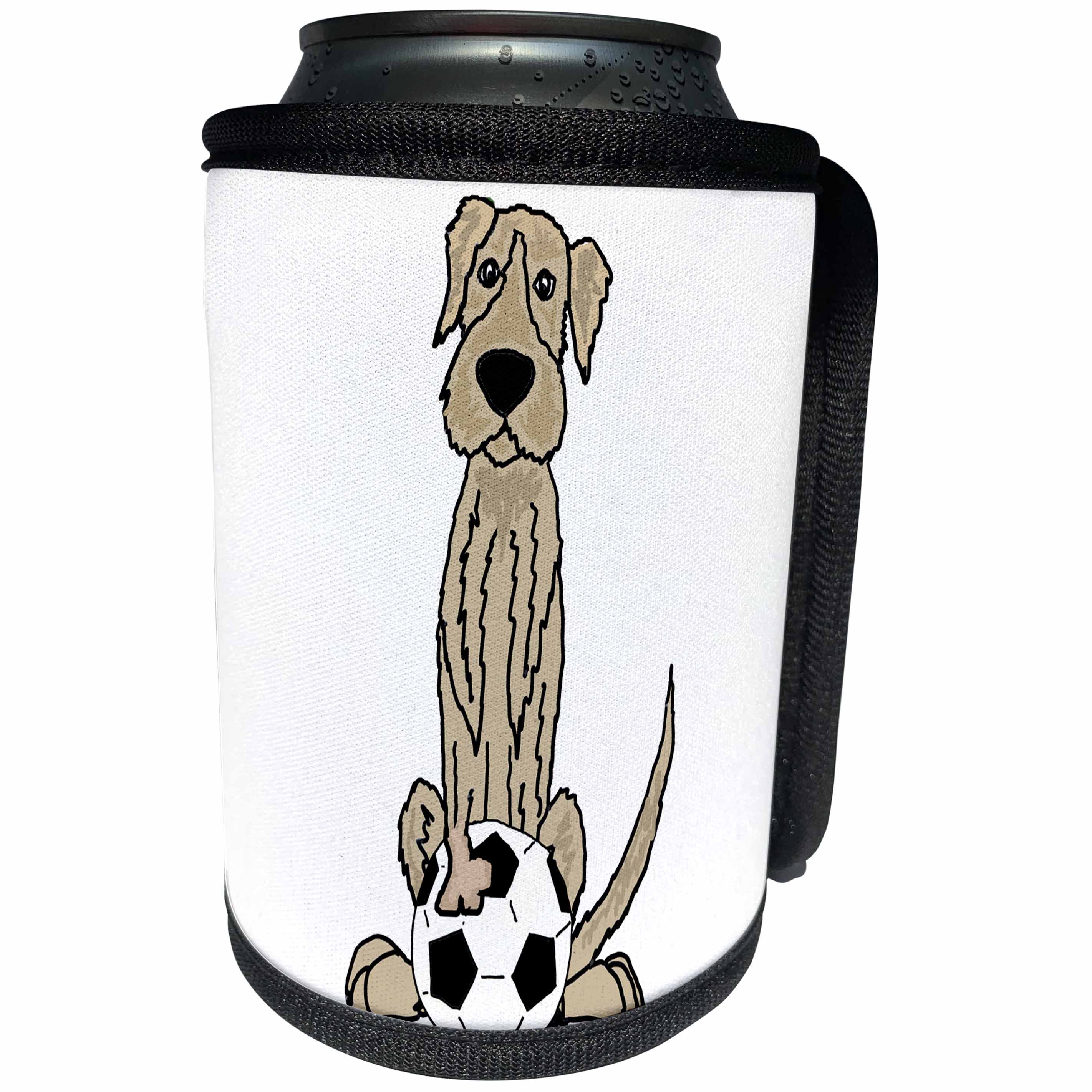3dRose All Smiles Art Pets - Funny Cute Irish Wolfhound Dog Playing Soccer - Can Cooler Bottle Wrap (cc_260976)