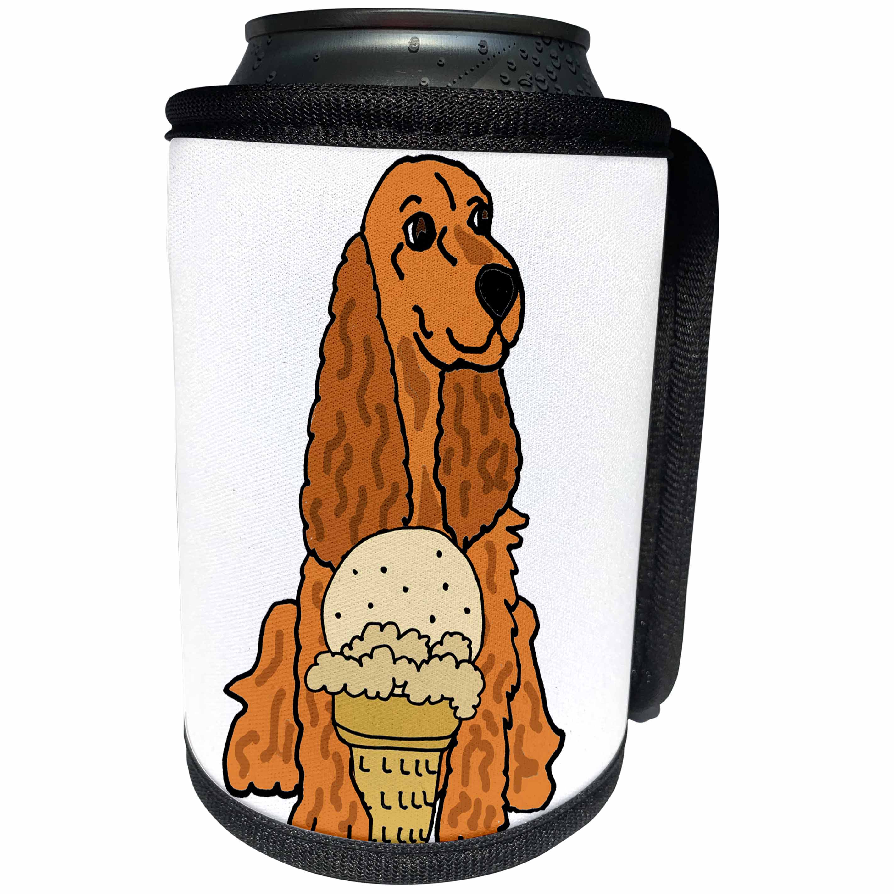 3dRose All Smiles Art Pets - Cute Funny Cocker Spaniel Dog eating Ice Cream - Can Cooler Bottle Wrap (cc_260978)