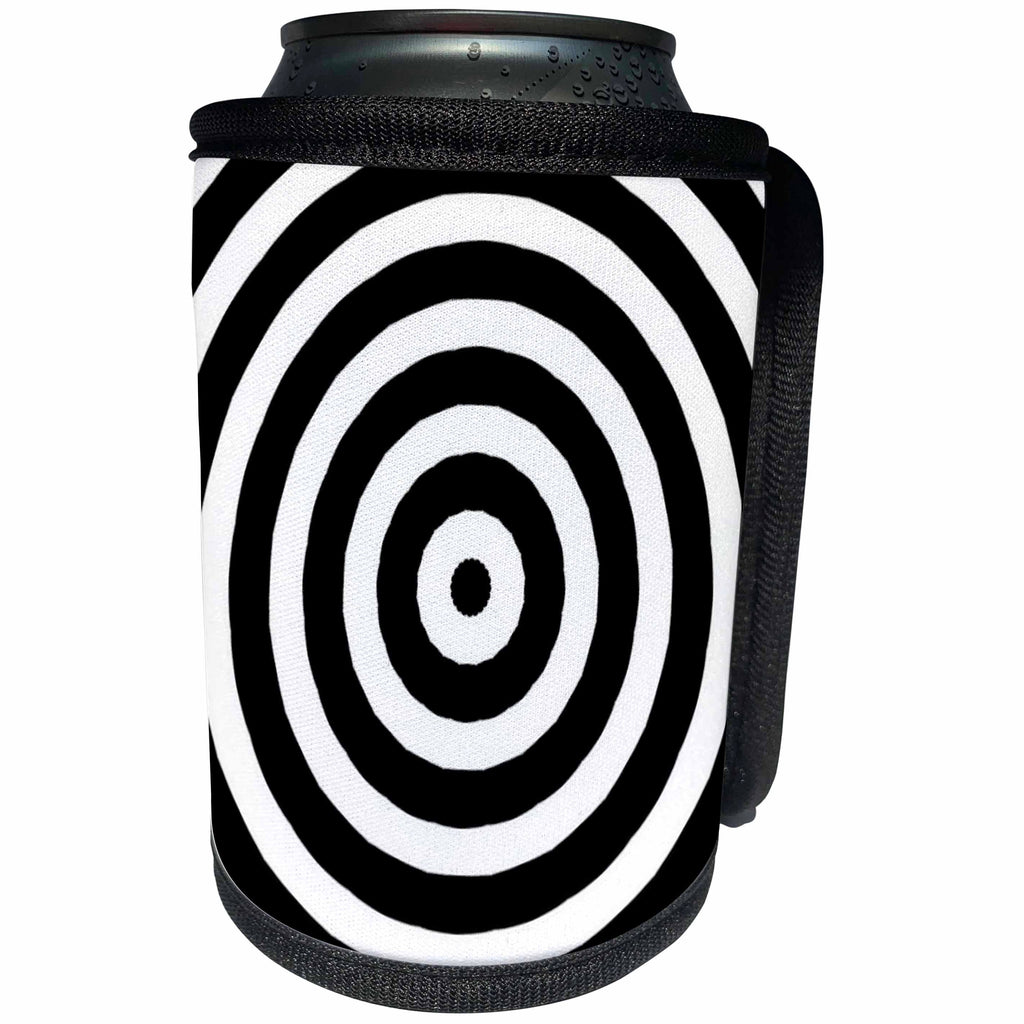 3dRose Patricia Sanders Creations - Black and White Bulls Eye Pattern - Can Cooler Bottle Wrap (cc_26099)