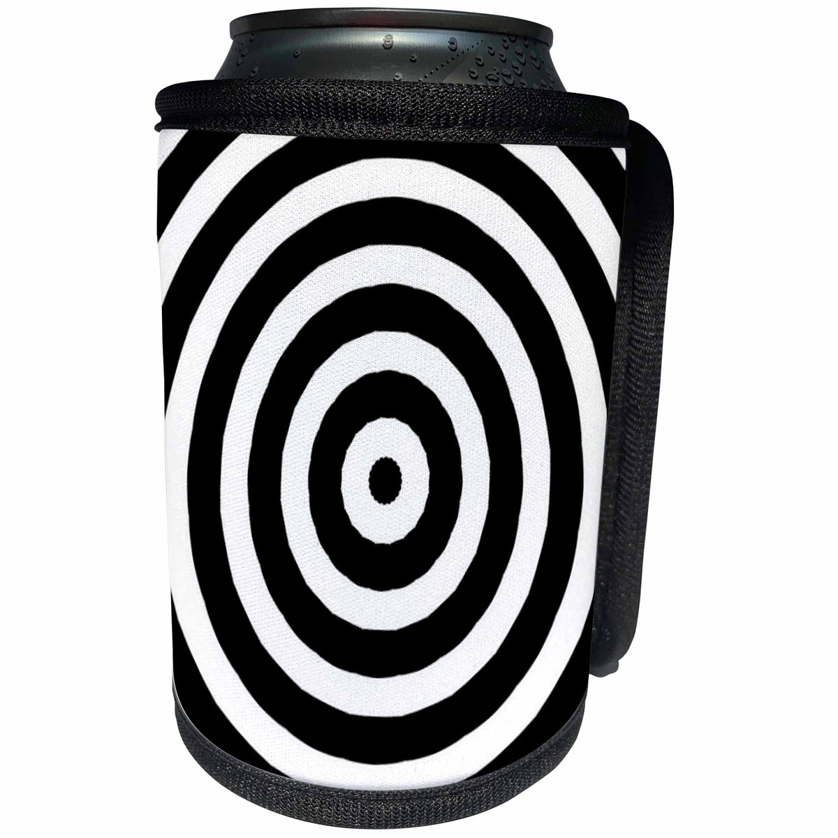 3dRose Patricia Sanders Creations - Black and White Bulls Eye Pattern - Can Cooler Bottle Wrap (cc_26099)