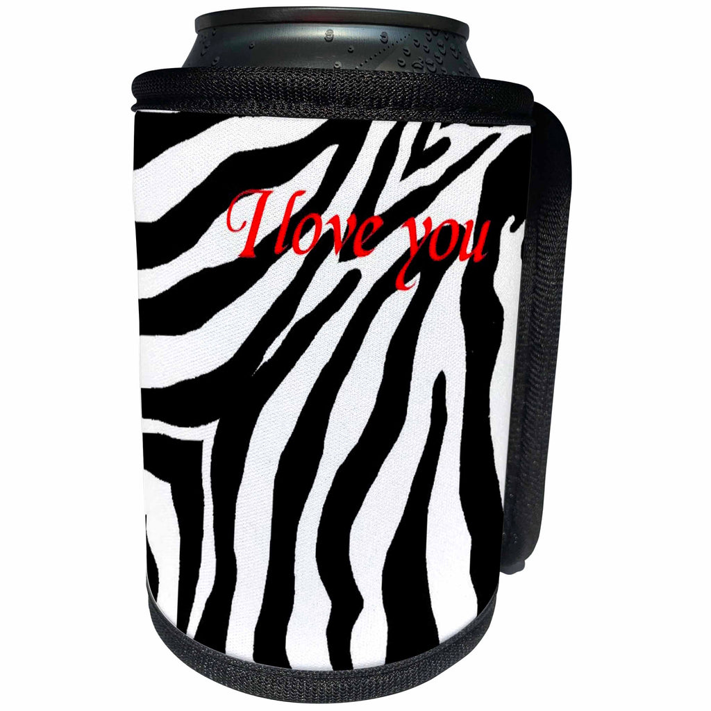 3dRose Patricia Sanders Creations - I Love You Romantic Zebra Print - Can Cooler Bottle Wrap (cc_26100)