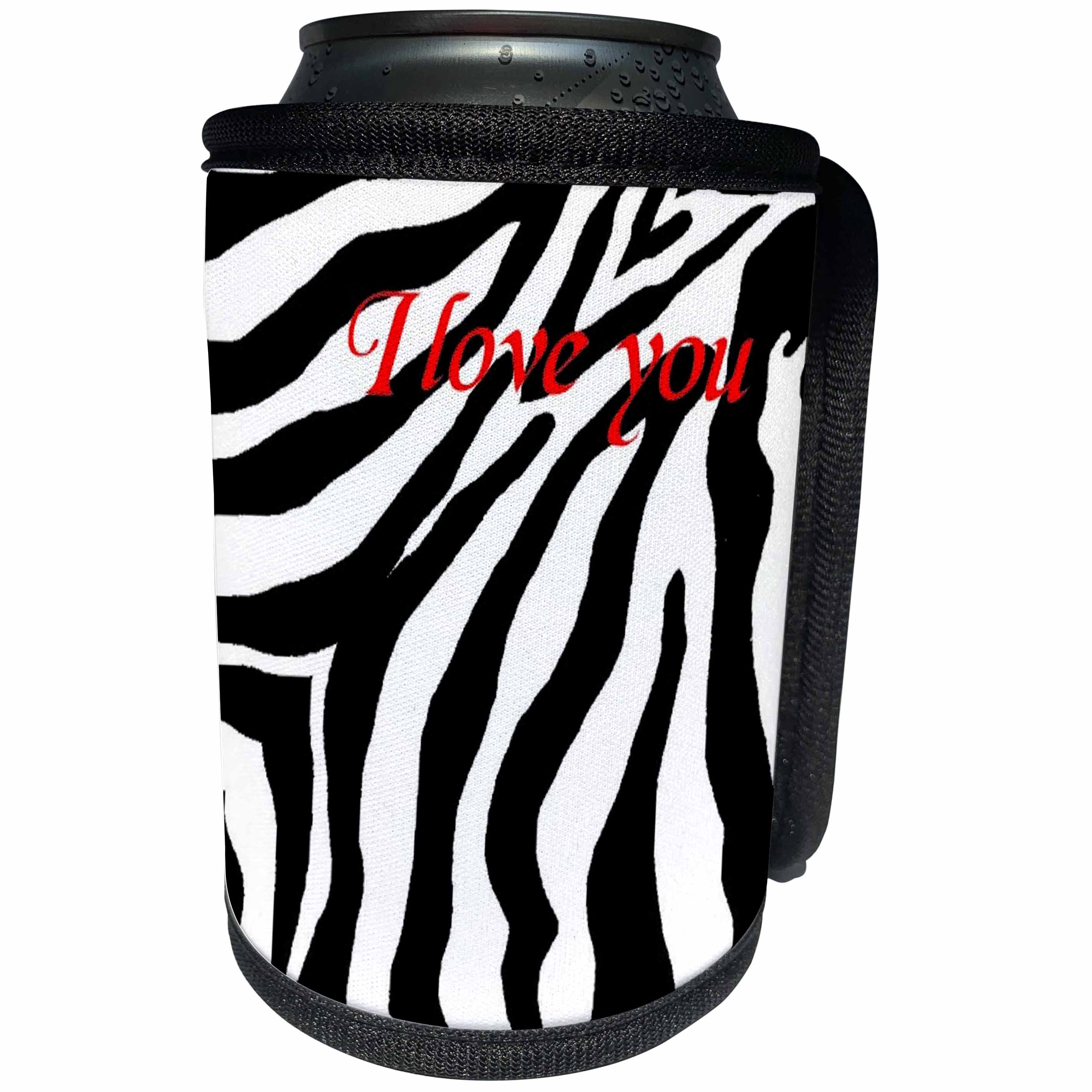 3dRose Patricia Sanders Creations - I Love You Romantic Zebra Print - Can Cooler Bottle Wrap (cc_26100)