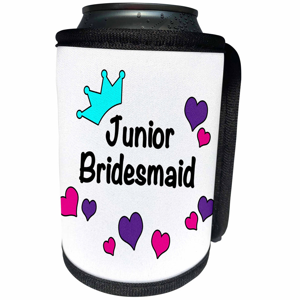 3dRose Bridesmaid - Junior Bridesmaid Pink and Purple - Can Cooler Bottle Wrap (cc_261009)