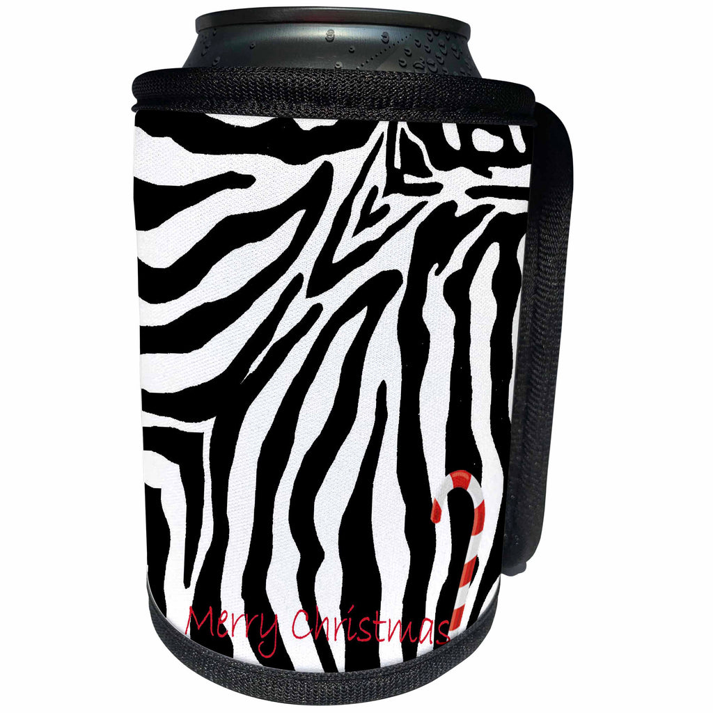 3dRose Patricia Sanders Creations - Christmas Candy Cane Zebra Print - Can Cooler Bottle Wrap (cc_26101)