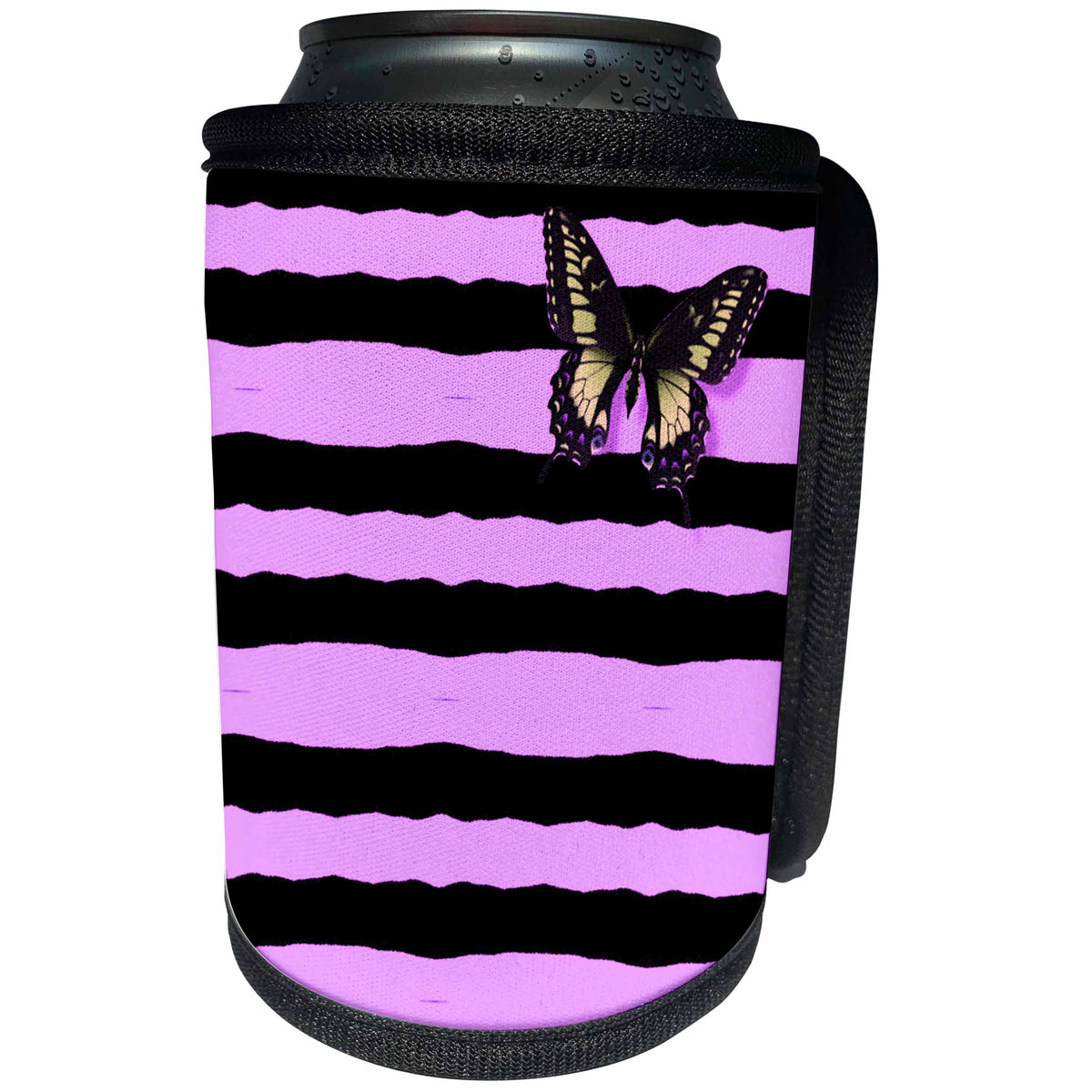 3dRose Patricia Sanders Creations - Butterfly Pink and Black Pattern - Can Cooler Bottle Wrap (cc_26103)