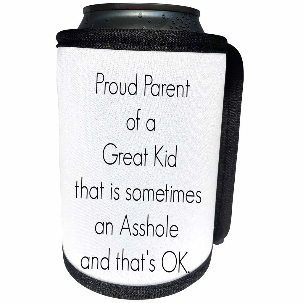 3dRose BrooklynMeme Funny Sayings - Proud parent of a great kid sometimes an asshole - Can Cooler Bottle Wrap (cc_261198)