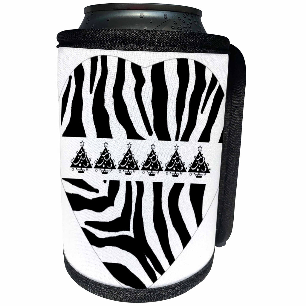 3dRose Patricia Sanders Creations - Christmas Tree Heart Zebra Print - Can Cooler Bottle Wrap (cc_26123)