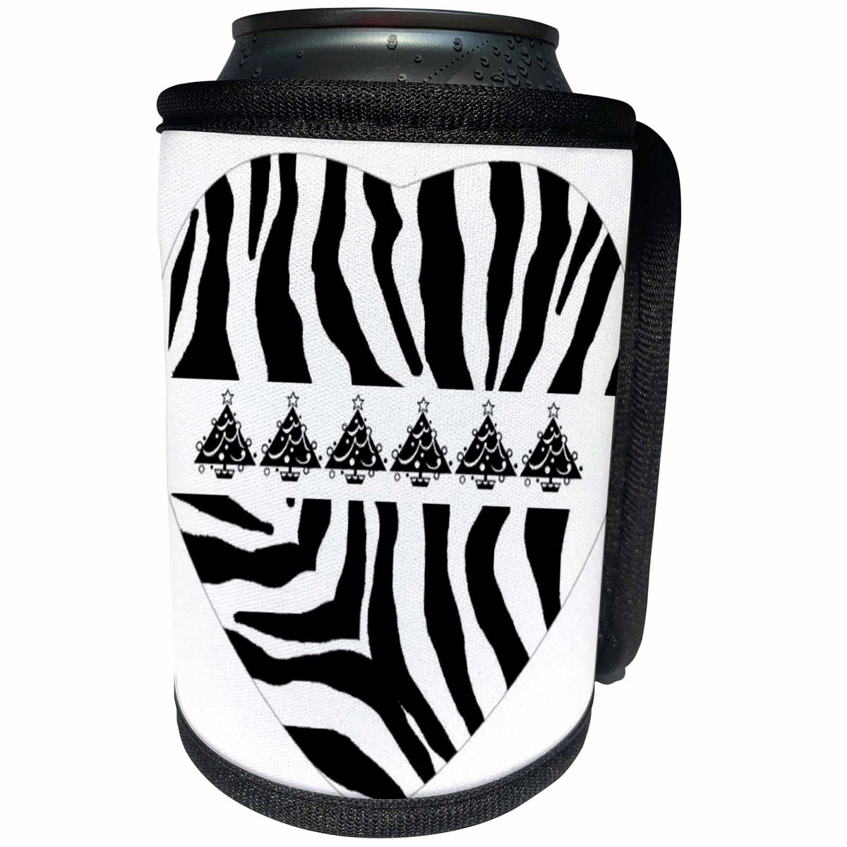 3dRose Patricia Sanders Creations - Christmas Tree Heart Zebra Print - Can Cooler Bottle Wrap (cc_26123)