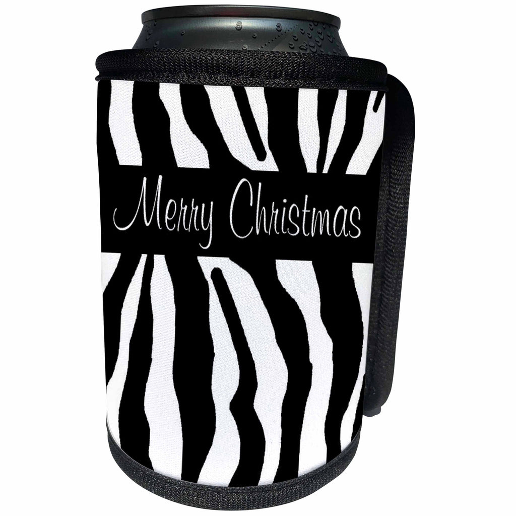 3dRose Patricia Sanders Creations - Merry Christmas Zebra Print - Can Cooler Bottle Wrap (cc_26128)