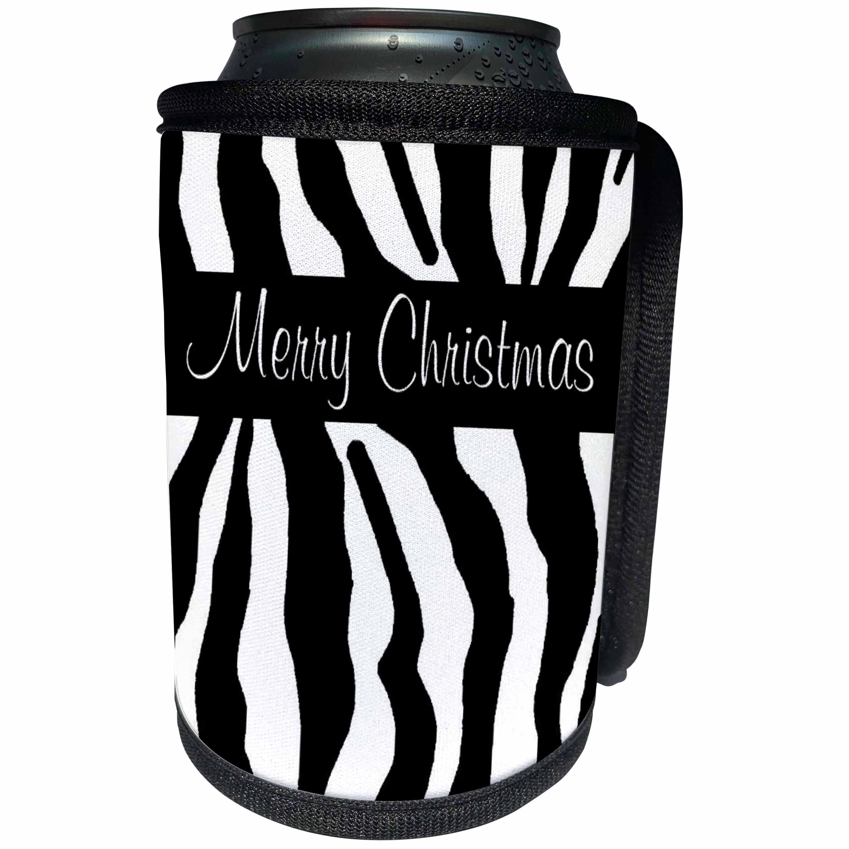 3dRose Patricia Sanders Creations - Merry Christmas Zebra Print - Can Cooler Bottle Wrap (cc_26128)