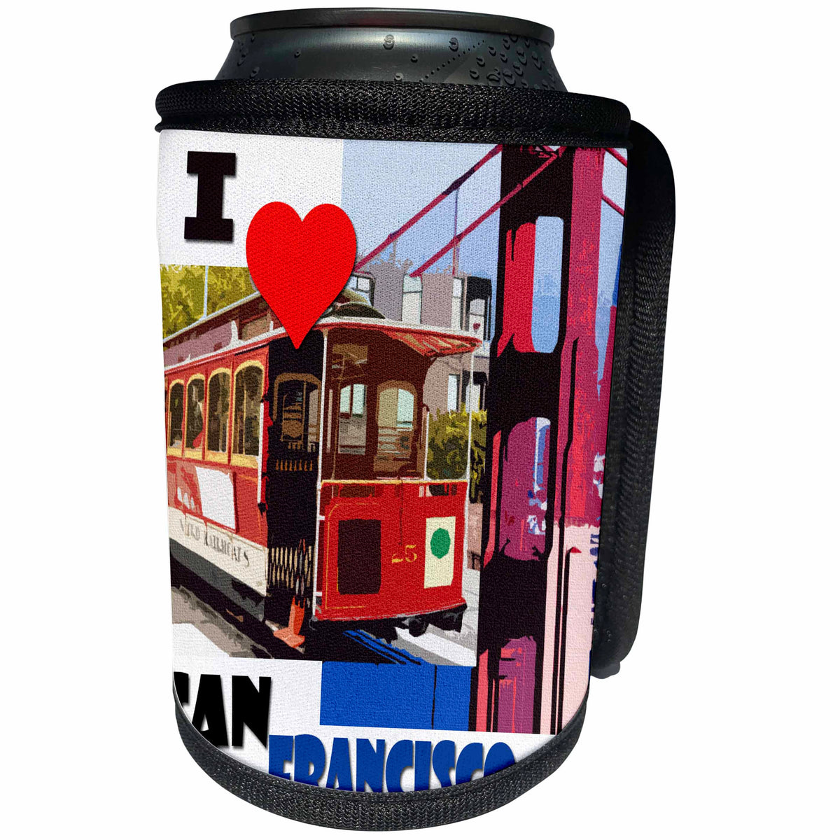 3dRose RinaPiro - I Love Quotes - I Love San Francisco. California. Golden Gate Bridge. - Can Cooler Bottle Wrap (cc_261281)