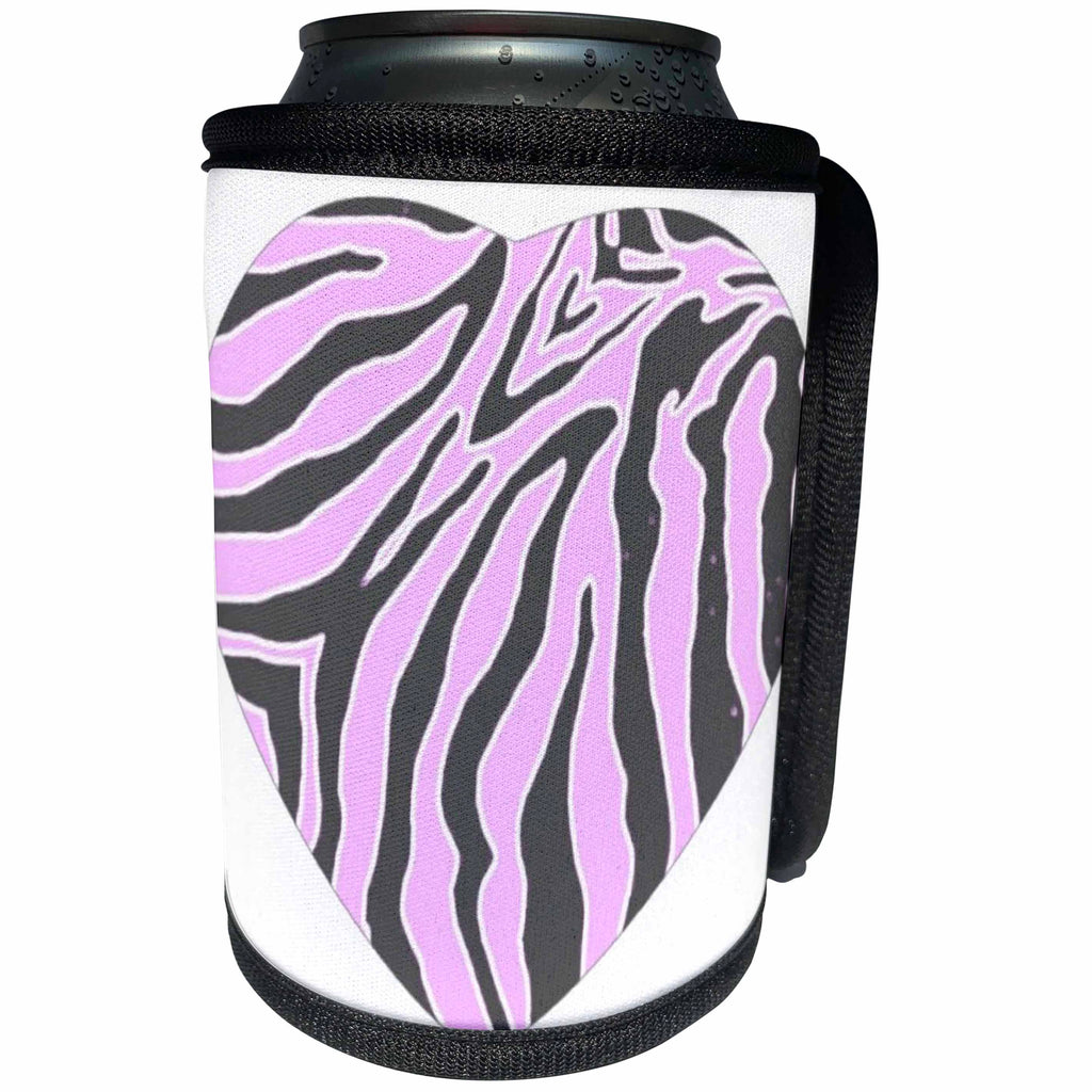 3dRose Patricia Sanders Creations - Pink Heart Zebra Print - Can Cooler Bottle Wrap (cc_26129)